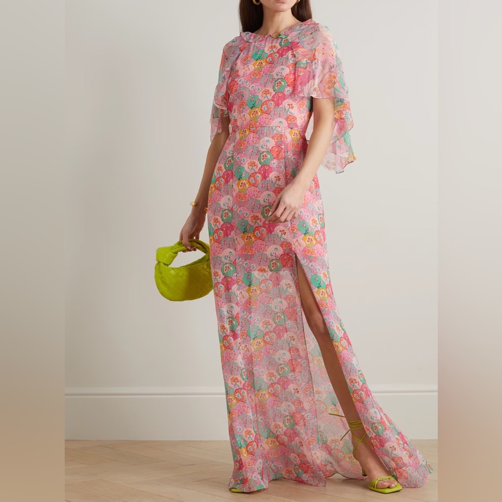 SALONI Floral Maxi Dress - Pink and Green